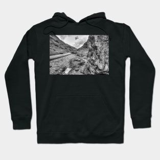 Honister Pass, Winding Road, Black And White Hoodie